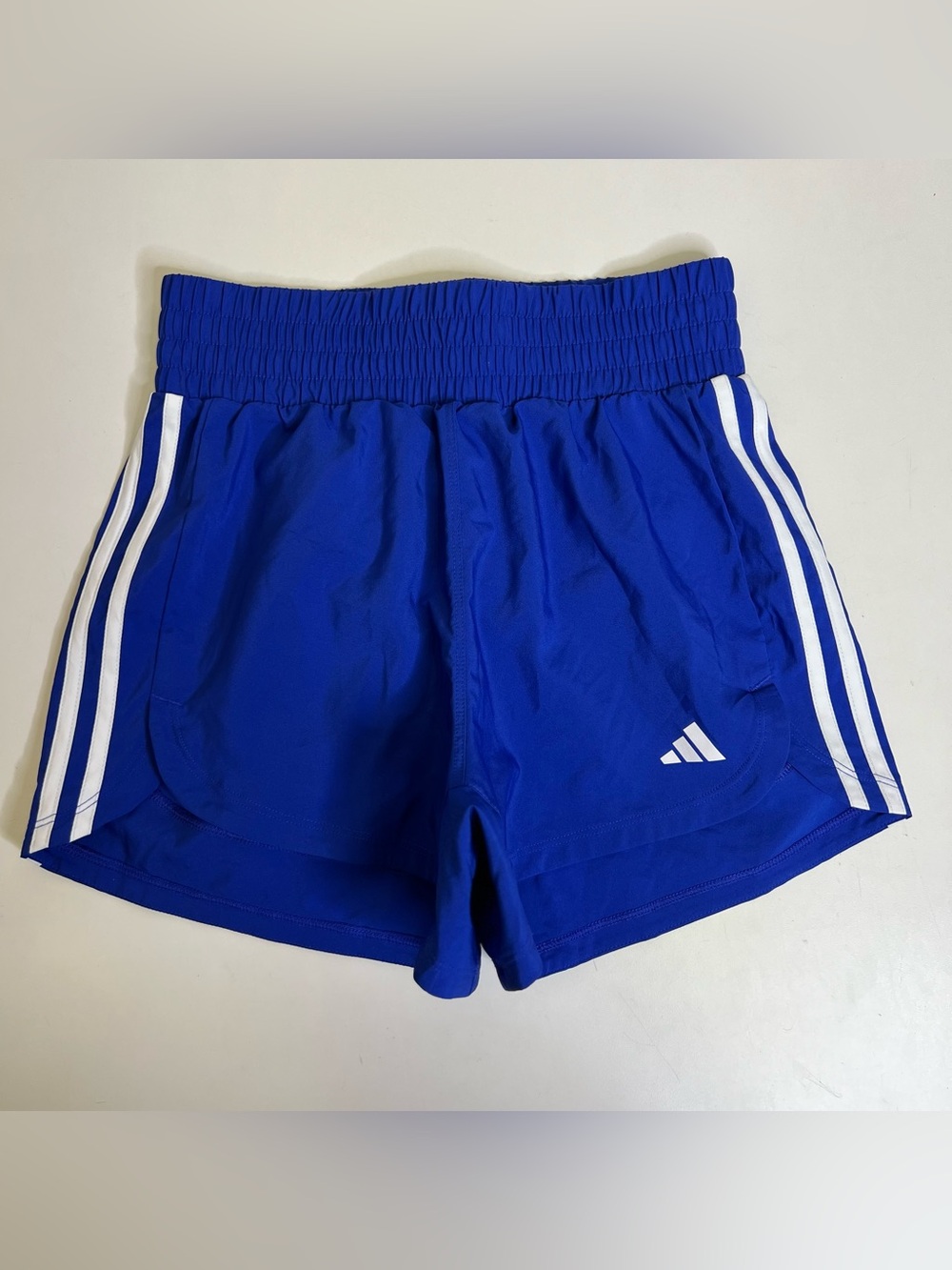 adidas women Pacer Training 3-Stripes Woven High-Rise Shorts 3” Blue - Size XS